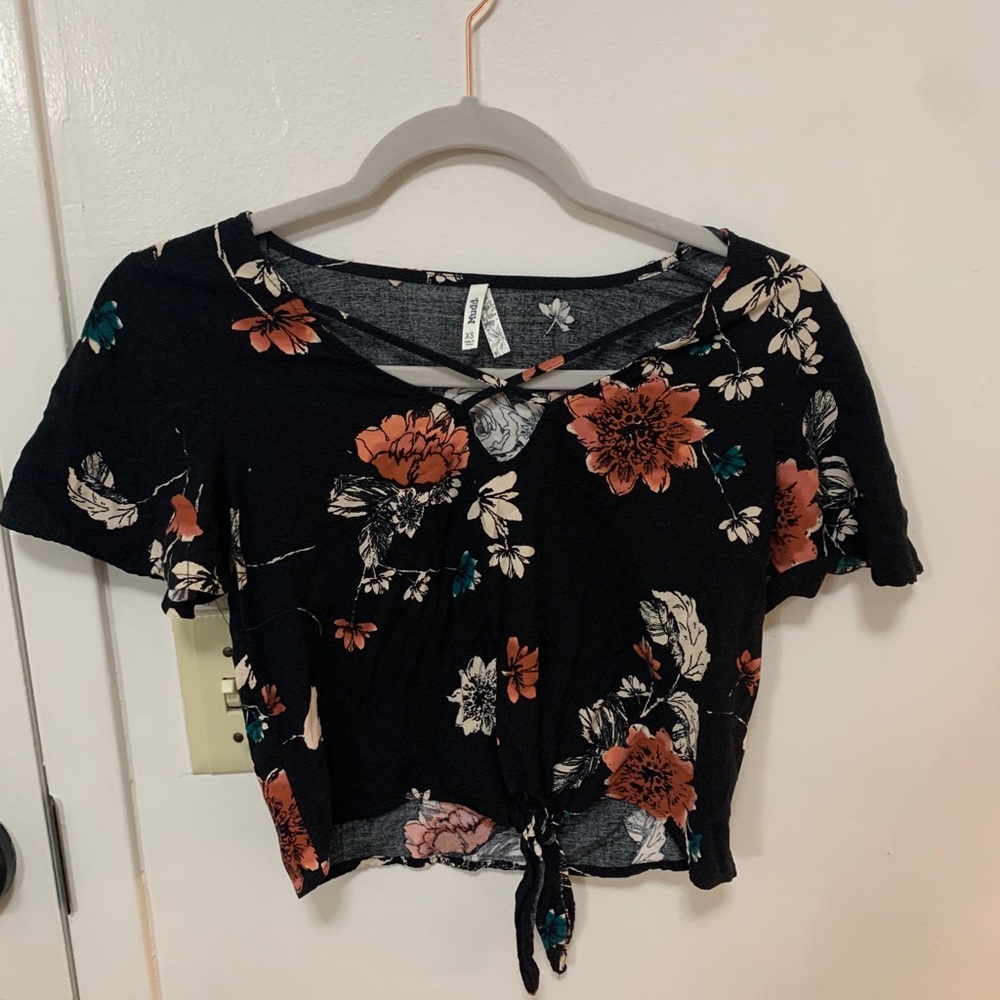 Mudd Floral Tie-Front Blouse